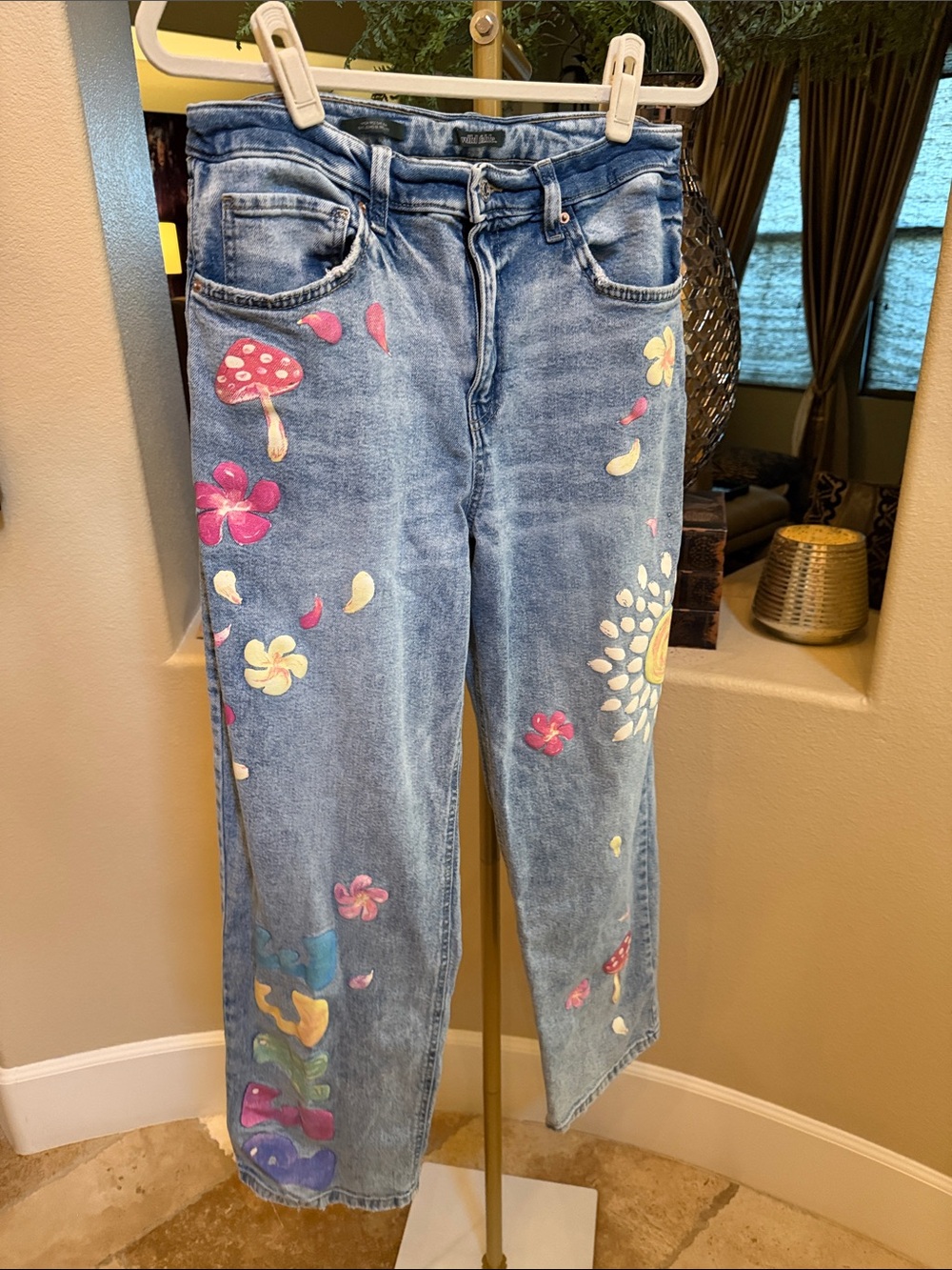 wild fable high rise dad Jean with Painted Floral Accents - Picture 2 of 4